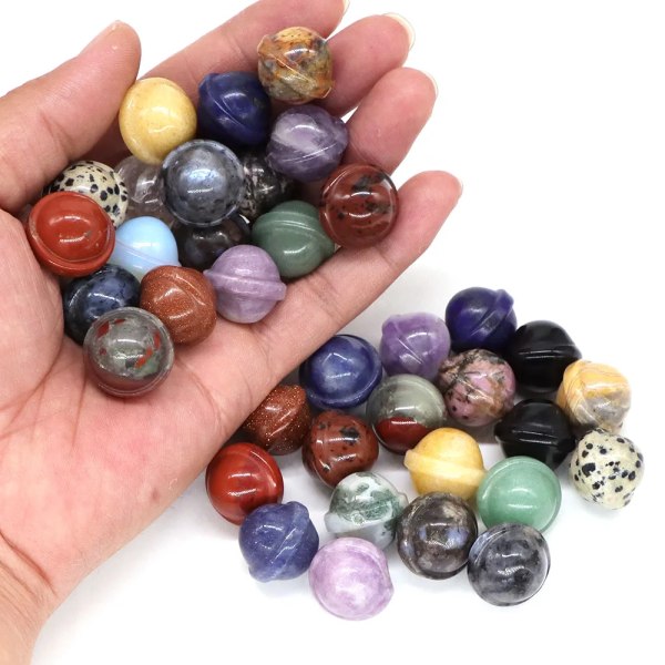 20 mm Planet Staty Naturlig Ametist Kristaller Reiki Healing Ornament För Att göra Energistenar Smycken Halsband Hänge Heminredning Dalmation Jasper 10 pcs