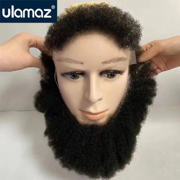 Realistiskt falskt skägg för män Högkvalitativt människohår Mustasch Svarta män Transparent spets Osynligt falskt skägg Ansiktshår Natural Color 7cmx22cm