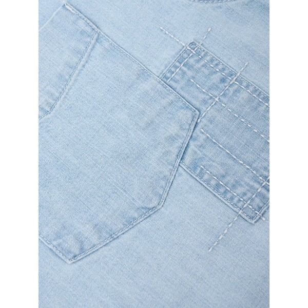 High Standard Series 2023 Summer New Oversize Kortärmad 7 oz tvättade jeansskjortor Män Broderi Logo Toppar Washed Light Blue XL REC 73-80KG