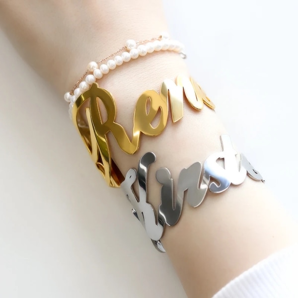 Anpassade namnarmband för kvinnor Armband i rostfritt stål Personlig berlockarmband Valentine Smycken Present Platinum Color