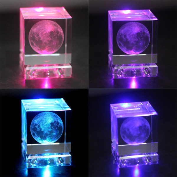 6 cm 3D Månboll Fyrkantig K9 Kristalllasergraverad glasklot Hemdekoration Hantverksprydnader Kreativ födelsedagspresent Color Change