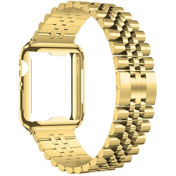Metallrem+TPU softshell För Apple Watch 7 45mm 41mm Rostfritt stål Watch Armband För iwatch 6 5 4 SE 3 44mm 42mm 40mm 38mm Silver rose gold For 42mm