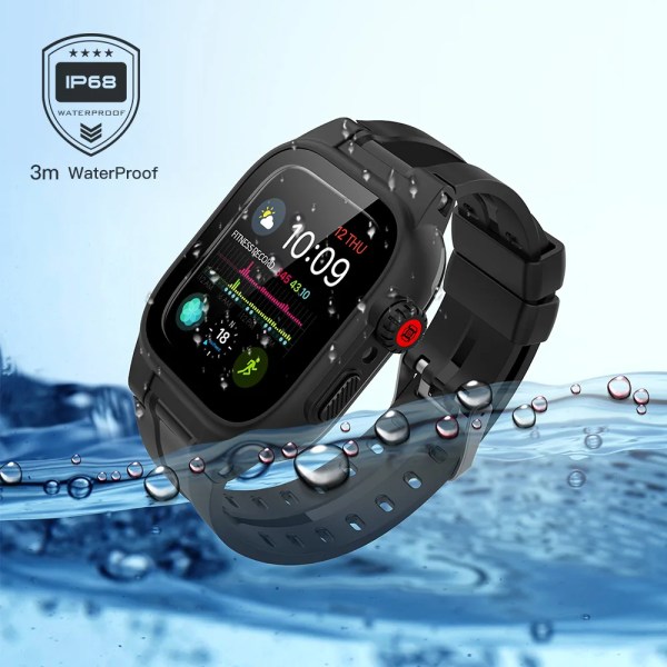 Silikonrem Vattentät Sports Watch Case Lämplig Apple Watch 6 5 4 3 2 SE 44mm 42mm iwatch 8 7 45mm 41mm Ersättningsband Black For 41mm
