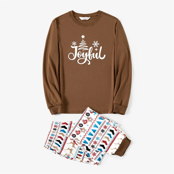 Julfamiljsmatchande print Långärmad pyjamasset (flammsäker) Khaki Women L