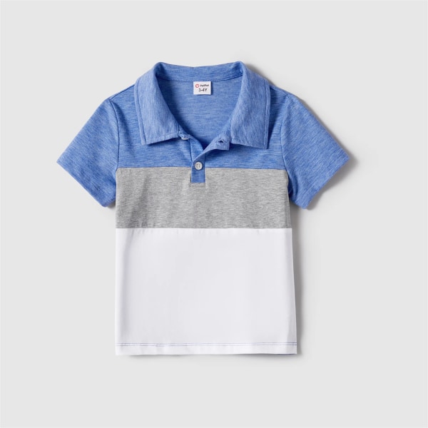 Familjematchande kläder Böjda fåll Solida tankklänningar och färgblock med kortärmade pikétröjor Blue Men XL