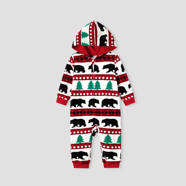 Julfamiljsmatchande festivaltema Heltäckande print Långärmad pyjamasset (flammsäker) Red MenXL