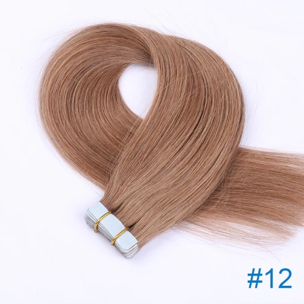 Remy Human Hair Tape Extensions 16" 18" 20" 22" 24" Skin Weft Sömlös europeisk hårtejp Hår för salongshår 20st #12 16 Inches