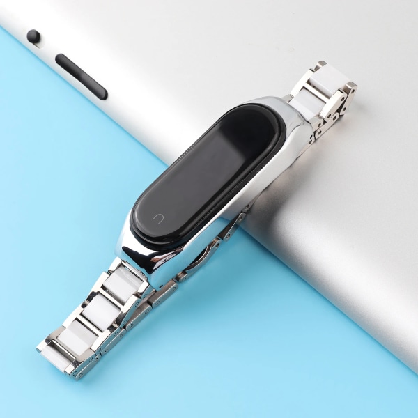 Metall keramiskt band för Xiaomi Mi band 7 6 5 Smart Armband Deluxe Ersättningsarmband för Xiaomi Mi band 4 3 Tillbehör Silver white For Mi Band 4
