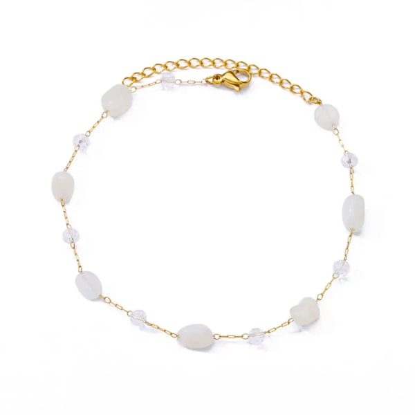 Runda Vit Opal Sten Anklets För Kvinnor Guld Färg Rostfritt Stål Anklet Armband New Summer Beach Accessoarer Smycken femmes HJ364G-2