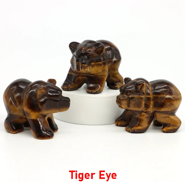 1,6" Björnstaty Natursten snidad Kristall Reiki Healing Djurfigurer Ädelstenshantverk Hempärla Dekoration Gåvor Partihandel Tiger Eye 10 PCS