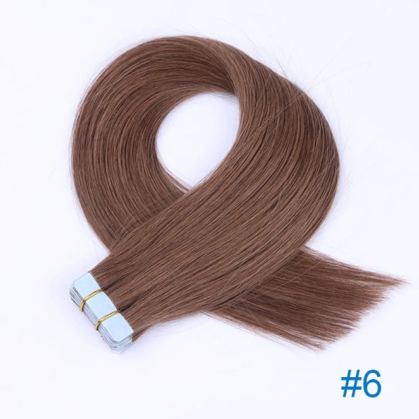 Remy Human Hair Tape Extensions 16" 18" 20" 22" 24" Skin Weft Sömlös europeisk hårtejp Hår för salongshår 20st #6 16 Inches