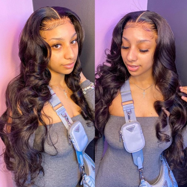 30 tums genomskinligt vatten vågigt spets främre människohår peruk Brazilian Body Wave spets frontal peruk för kvinnor Förplockad peruk 180% 30inches 13x4 Lace Wig