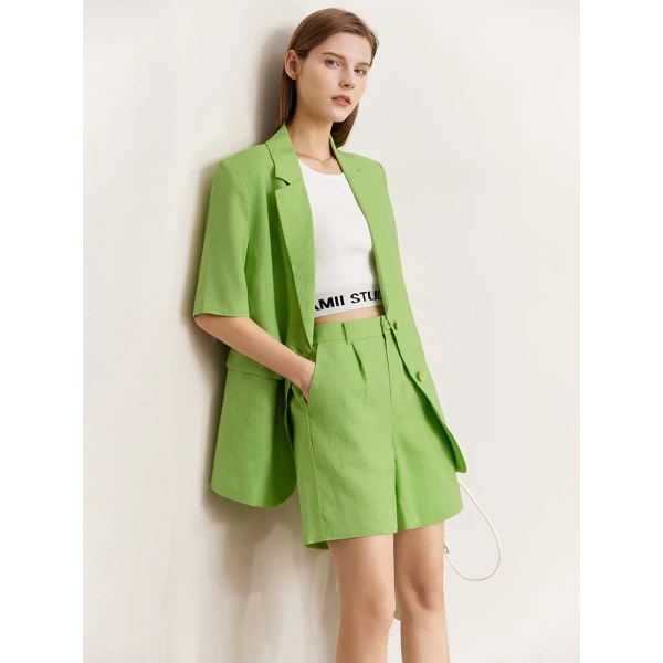 Minimalistiska Blazers Dam 2022 Sommar Nytt kontor Damjacka Elegant Mode Blazer Allmatch Kort Byxa Separat 12240447 Green (Pant) M