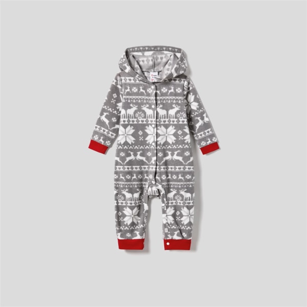 Julfamiljsmatchande bokstäver Broderade långärmade pyjamasset med huva i fleece (flammsäker) White Baby6-9M