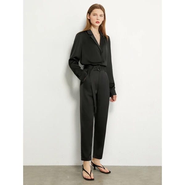 Minimalism Tvådelat set Dam 2023 Vårkontor Dam Elegant skjorta+ Hög midja Casual Lös Byxa Separat 12331012 Black(pant) 12331012 XL