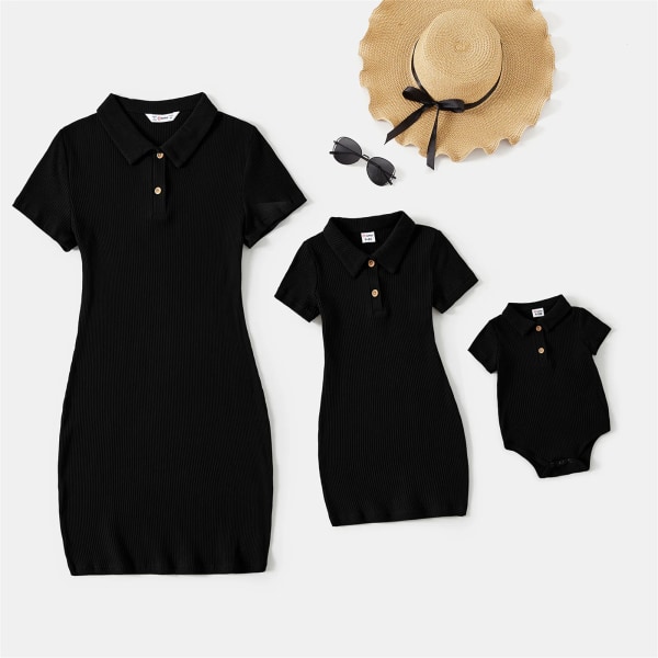 Mommy and Me svarta kortärmade klänningar med polohals Black Women L
