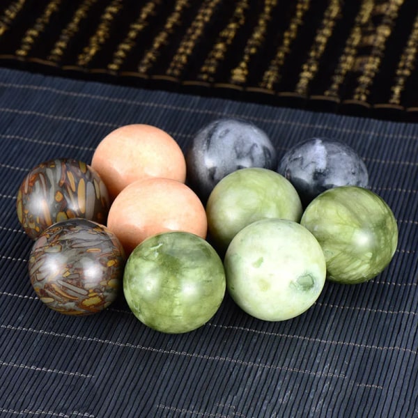 1 Par 50 mm Naturlig Jade Baoding Ball Fitness Handboll Quartz Sphere Avslappning Hand Handledsträning Massageterapi Healing Stone Nuwa Stone