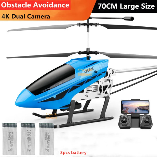 70CM Stor storlek Legering Hinder Undvikande RC Helikopter 4K Dual Kamerabrytare Höjd Håll Hover WiFi FPV Flyg LED-ljus RC Leksaker 4K Dual Blue1