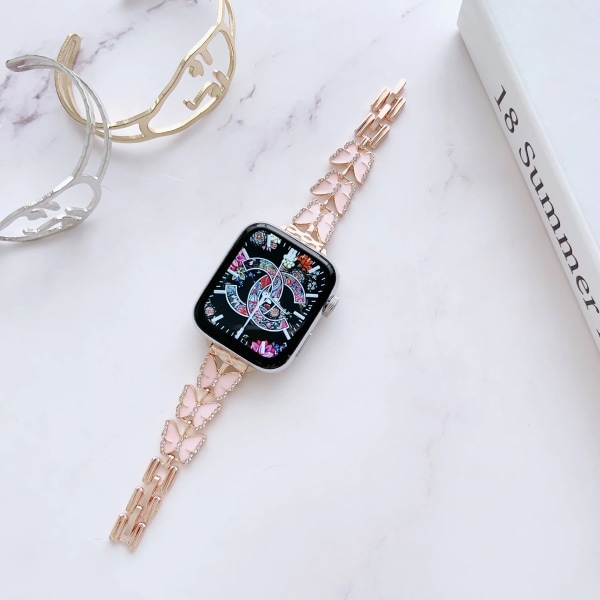 Smyckesrem i metall för Apple Watch 8 7 45mm 41mm Ultra 49mm Ersättningsarmband för kvinnor för iwatch 6 5 4 3 44mm 42mm 40mm Rose gold For 49mm
