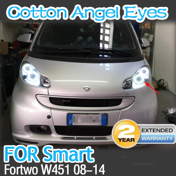 Bilstyling Dubbelfärg Vit Gul LED Halo Ring Bomullsljus För Brabus Smart Fortwo W451 Mk2 2008-2014 LED SMD Angel Eyes Kit