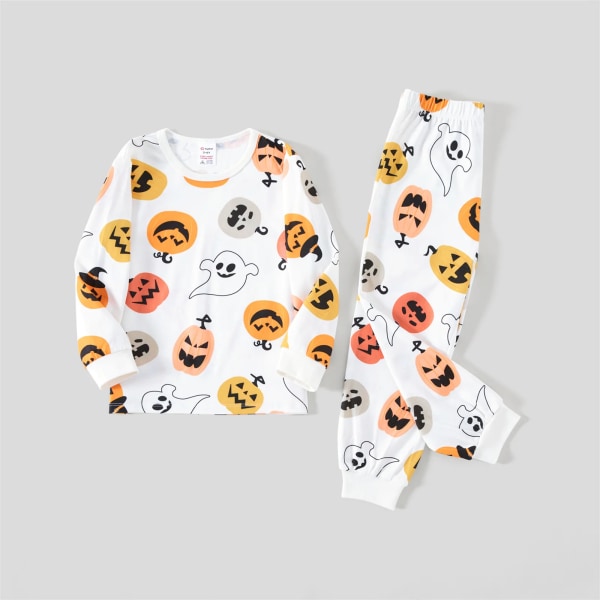 Halloween-familjsmatchande pyjamasset för pumpa och print (flammsäker) White Kids 3-4Years