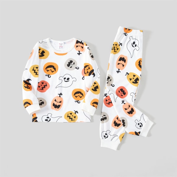 Halloween-familjsmatchande pyjamasset för pumpa och print (flammsäker) White Kids 6-7 Years