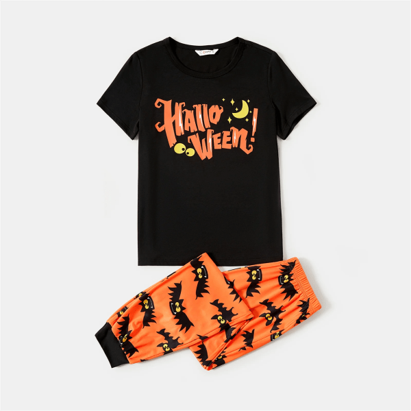 Halloween-familj matchande bokstäver och print Kortärmade pyjamasset (flammsäker) Colorblock Men XL