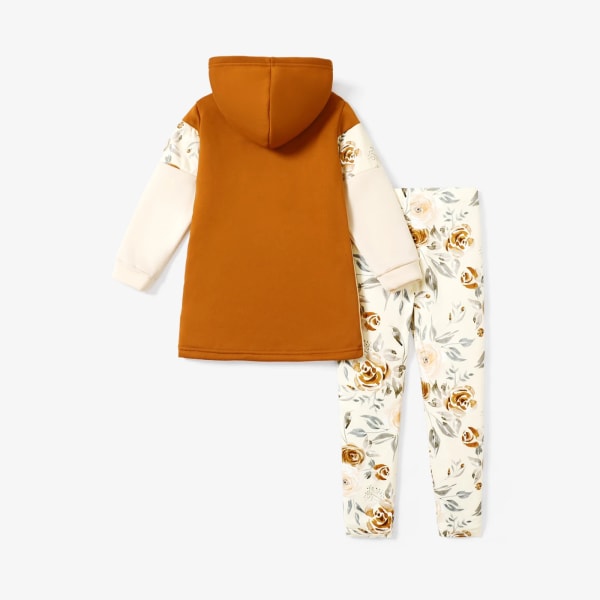 2-delad Kid Girl Blommönster Print Hoodie Sweatshirt och elastiska byxor Set White 4-5Years