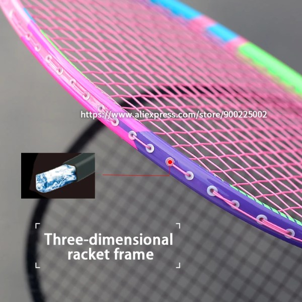 Superlätt 8u 65 ± 3g badmintonracket i full kolfiber uppträdd max 30lbs racket padelracket med väskor strängar z speed force Pink