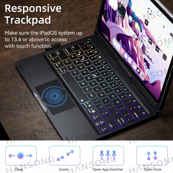 För iPad 10.2 Magic Keyboard För iPad Pro 11 Air 5 4 10.9 Air 3 Pro 10.5 Case För mini 6 360° roterbart bakgrundsbelyst cover iPad 10.2 7 8 9th Black Arabic