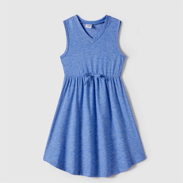 Familjematchande kläder Böjda fåll Solida tankklänningar och färgblock med kortärmade pikétröjor Blue Men XL