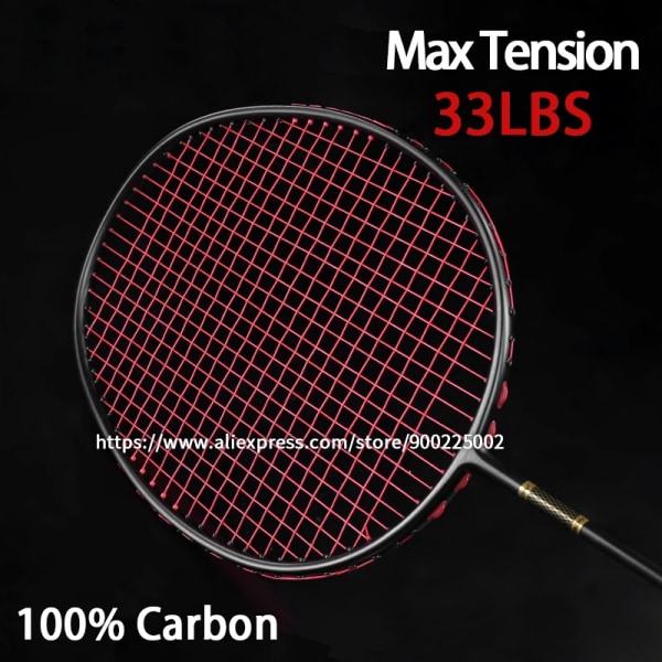 Professionell dämpning max spänning 33LBS Badmintonracket i hel kolfiber med väskor Strängar Ultralätt 4U 82G racket 4U Red