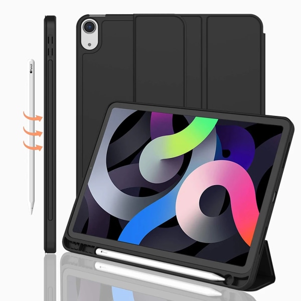 För iPad Air 5th Generation Case /iPad Air 4th Gen 10.9 iPad 10.2 7 8 9th iPad 10th Pro 11 10.5 Stöd för 2:a generationens pennladdning Black iPad Air 5 10.9 2022