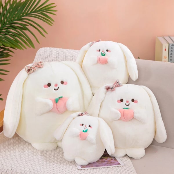 20-45 cm Kawaii fet kanindocka Plyschleksak Mjuk fylld långöronkanin håller persika roliga leksaker för barn Flickor Födelsedagsjulpresent 45cm bunny