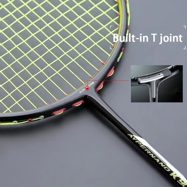 Badmintonracket 100 % kolfiber Strung Ultralight 8U 62G G5 18KG Professionell racketsnöreväskor Gratis Padel Sport Vuxna YELLOW