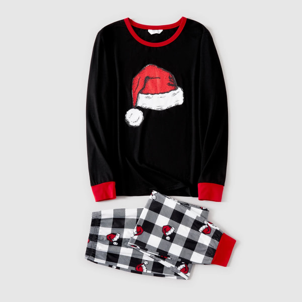 Julfamiljsmatchande print svart långärmad pläd pyjamasset (flammsäker) Black Baby9-12M