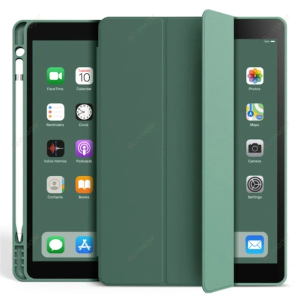 Med pennhållare Funda för iPad 10:e generationen 2022 iPad Air 2 Air 4 iPad Air 5 10.9 3 Case Ipad 10.2 Pro 10.5 9.7 Mini 5 4 Dark Green 2022 2021 2020 Pro11