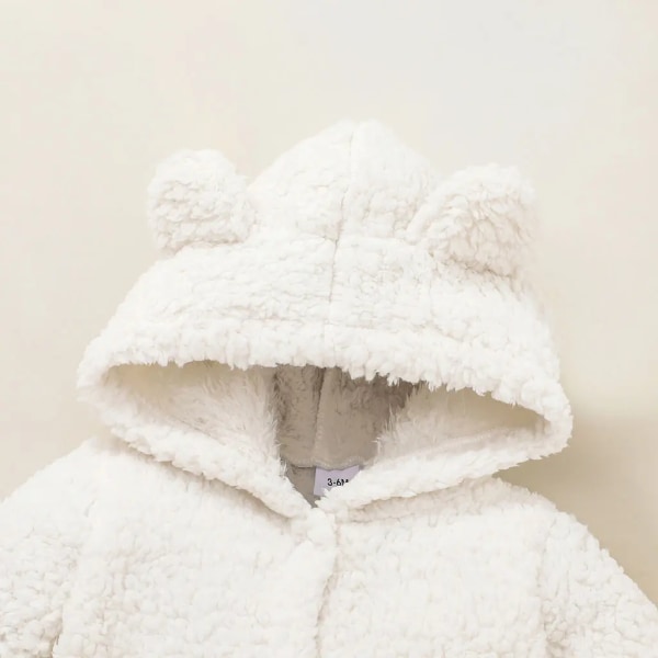 Baby Solid förtjockad fleece 3D-öron Huva långärmad jumpsuit snödräkt Khaki 9-12Months