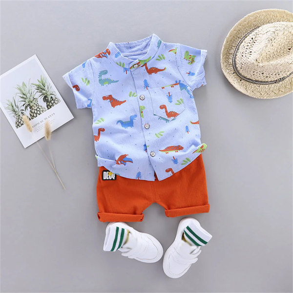 Nyfödd pojke 100 % bomull 2 ​​st Print Kortärmad baby Set härliga sommarkläder Partihandel Barnkläder Blue 9-12 Months