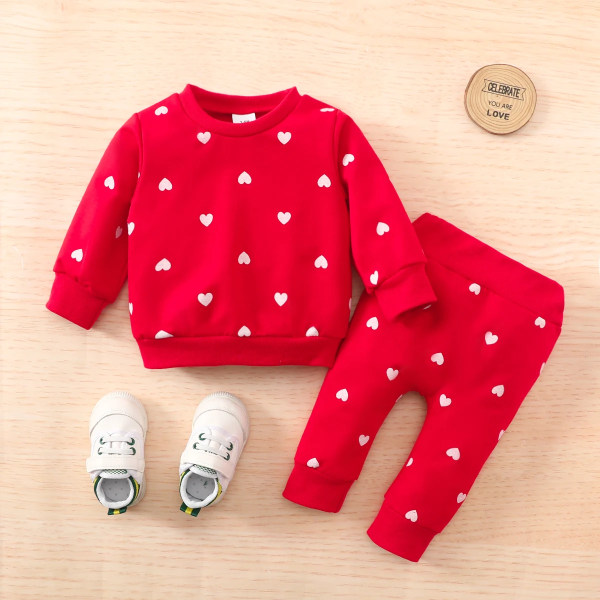 Sweatshirts för barn 2st Baby Boy Kläder Nyfödda All Over Polka Dots Långärmad pullover och byxa set Red 0-3 Months