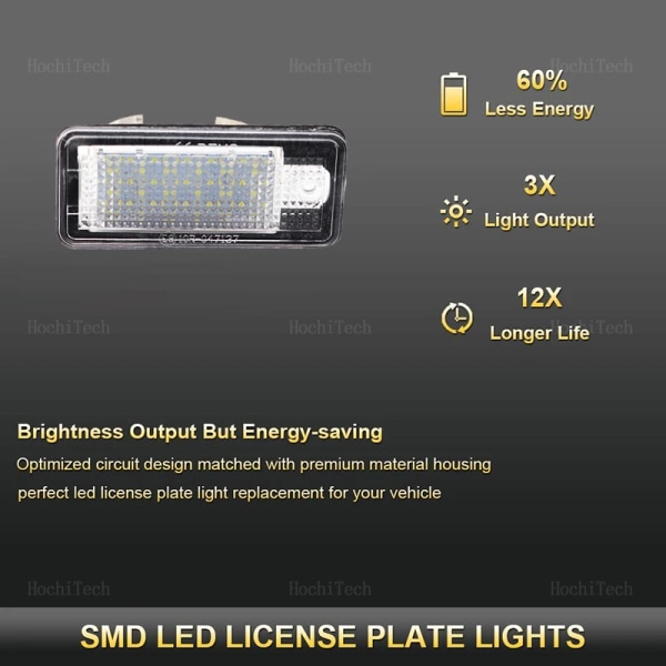 12V LED Bil registreringsskylt ljus Lampa Inget fel för Audi A3 A4 S4 RS4 B6 B7 A6 RS6 S6 C6 S5 Q7 A8 S8 Avant Canbus WHITE