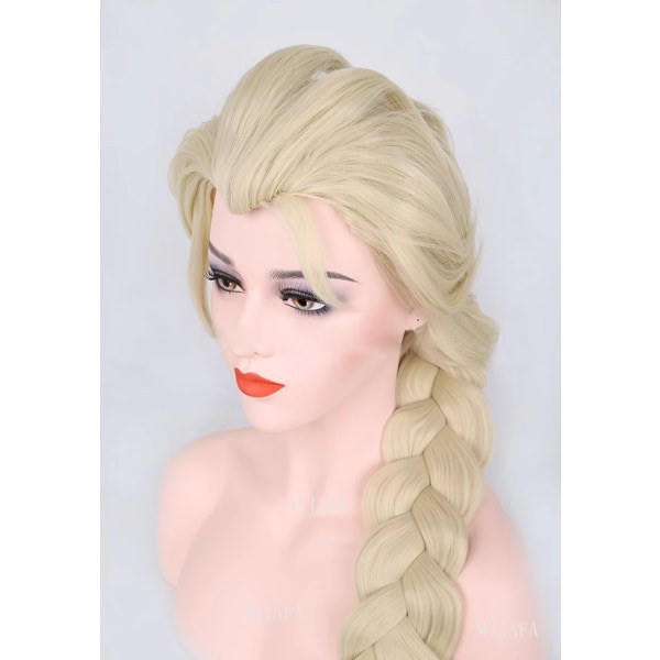 Elsa Cosplay Peruk Queen Princess Long Braid Värmebeständigt syntetiskt hår Vuxna kvinnor Halloween Party Anime Cosplay Peruker + WigCap Big Size One Size