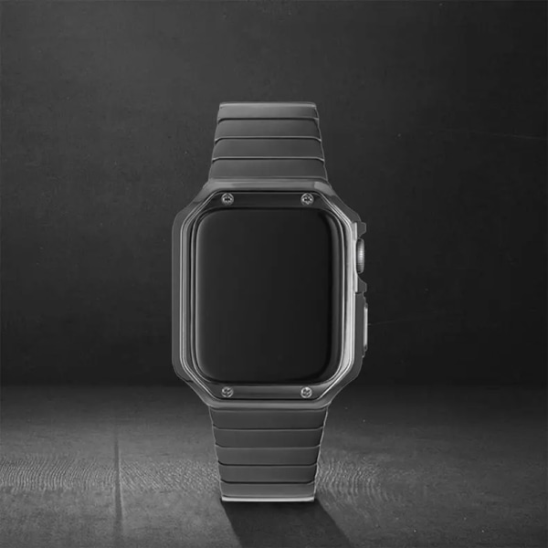 Metallrem och case För Apple Watch 7 45mm 41mm Fashion smart watch tillbehör För iwatch 6 5 4 3 2 1 SE 44mm 42mm 40mm 38mm Black with Case 38mm or 40mm or 41mm