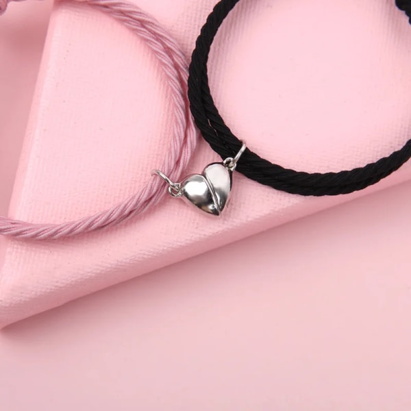 1 par två halvor hjärta magnetiskt armband stålhänge par armband för älskare Vänskap armband Fläta rep magnet smycken black and black