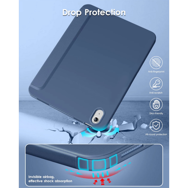 Mjukt case för Apple iPad Air 9.7 10.5 10.9 1 2 3 4 5 2:e 3:e 4:e 5:e generationens Trifold Magnetic Flip Smart Cover iPad Air 5 10.9 2022 Blue Hard Case