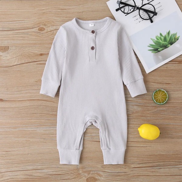 Baby pojke / flicka bomull stickad stil solid cardigan långärmad jumpsuit Dark Grey Newborn
