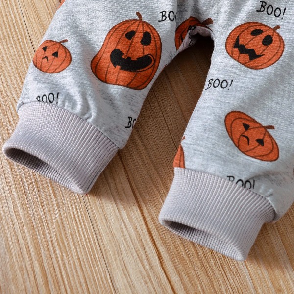 Halloween 2st Baby Boy/Girl Allover Pumpa Print Långärmad Sweatshirt och Sweatpants Set Grey 6-9 Months