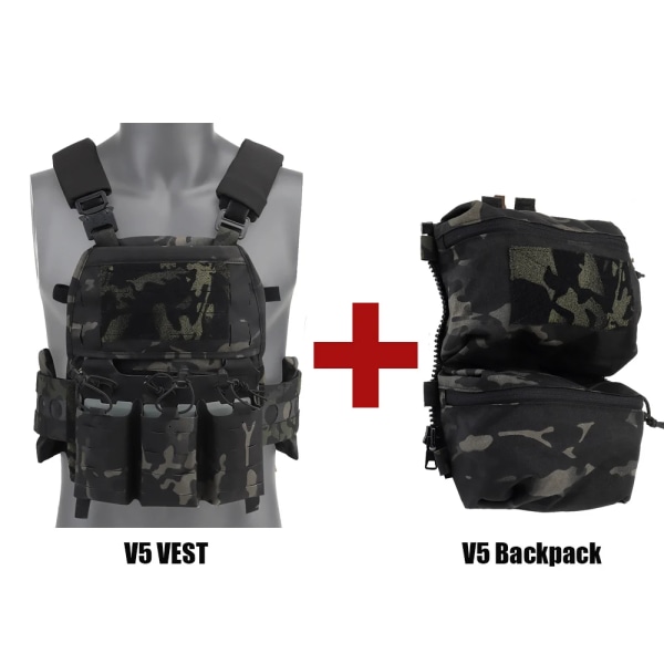 V5 PC Tactical Väst Lättvikt med Triple Magazine Poch Militärgördel PC Vattenväska Bakpanel Jaktväst Tillbehör VE-75(ACC06) BCP