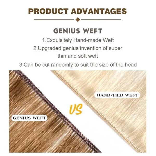 Genius Weft Virgin Hair Rakt människohår Buntar Dubbeldraget Naturlig Färg Riktigt Människohår 50G Kvinnor Hårförlängningar 27 26inches