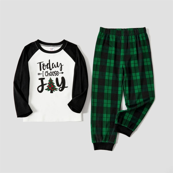 Julfamiljsmatchande bokstäver och print Långärmade pyjamasset (flammsäker) Green Kids 6-7 Years